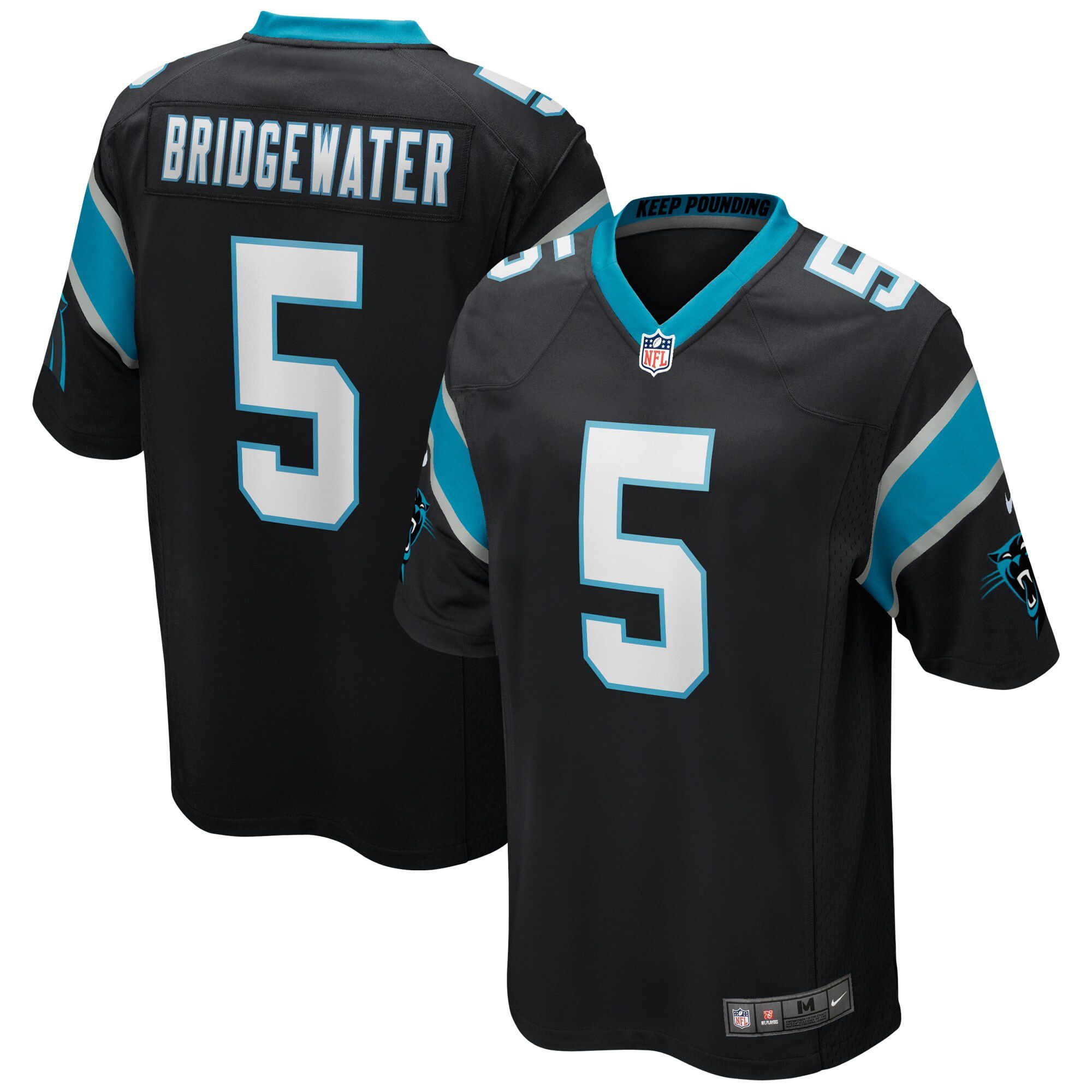 Men Carolina Panthers #5 Teddy Bridgewater Nike Black Game NFL Jersey